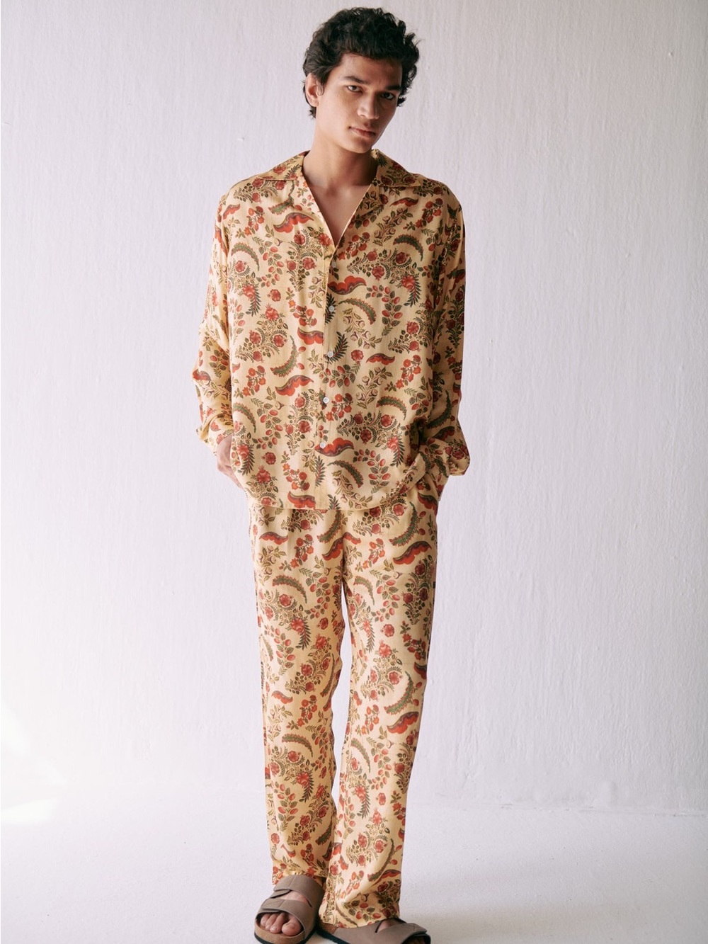 Perte D’Ego Morocco Light Beige Floral Print Lounge Pants Size Large